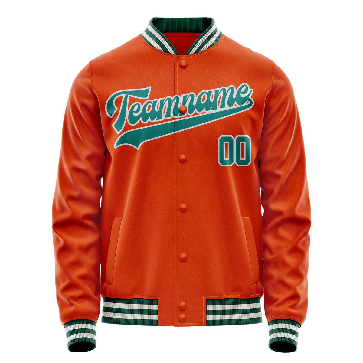 Custom Orange Teal Solid Color Varsity Letterman Jacket JA02240617XE331