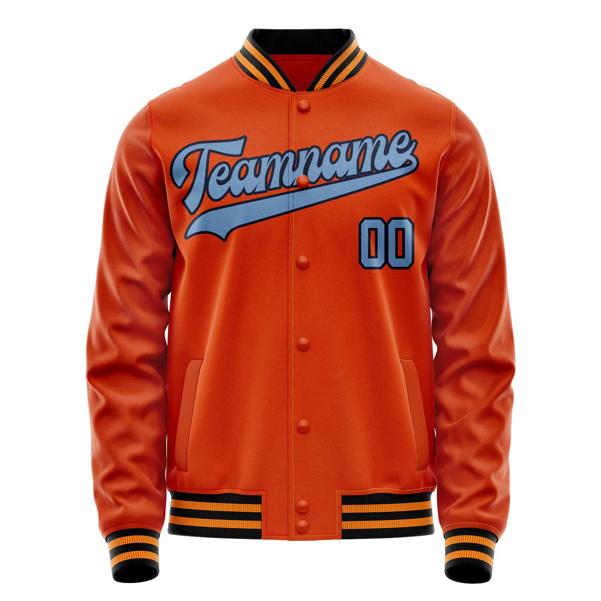 Custom Orange Light-Blue Solid Color Varsity Letterman Jacket JA02240617XE334