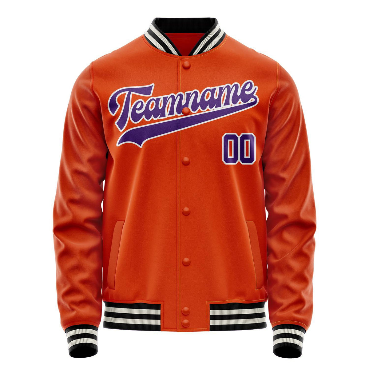 Custom Orange Purple Solid Color Varsity Letterman Jacket JA02240617XE336