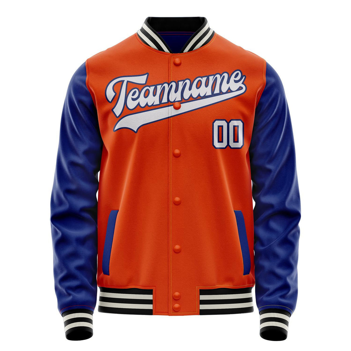 Custom Orange Royal Solid Color Varsity Letterman Jacket JA02240617XE337