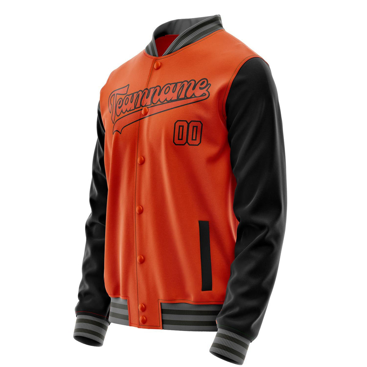 Custom Orange Black Solid Color Varsity Letterman Jacket JA02240617XE338