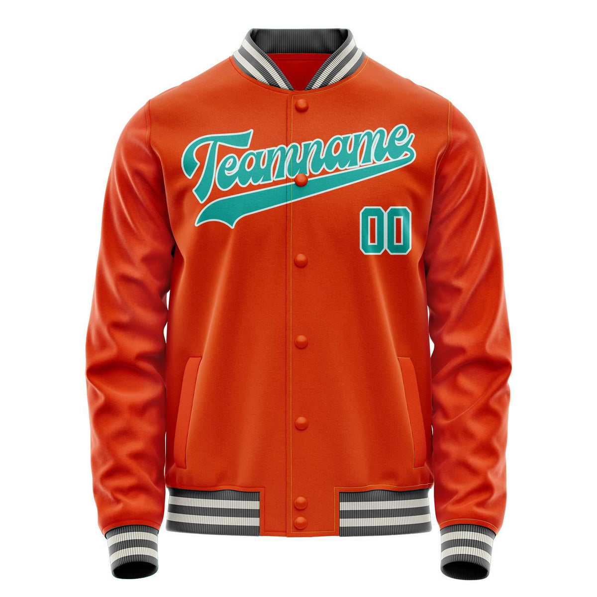 Custom Orange Teal Solid Color Varsity Letterman Jacket JA02240617XE341