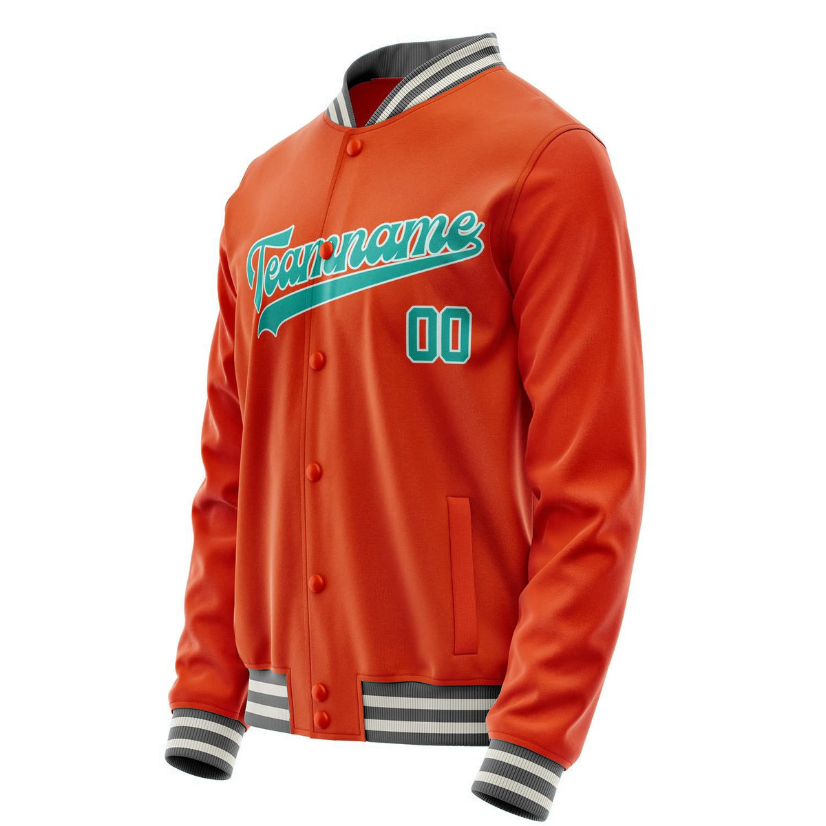 Custom Orange Teal Solid Color Varsity Letterman Jacket JA02240617XE341