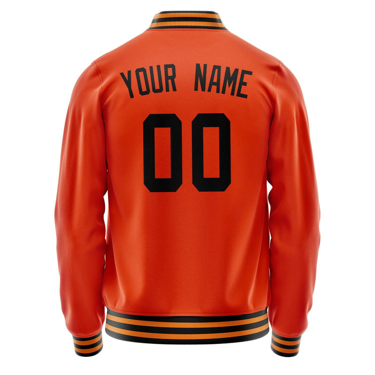 Custom Orange Black Solid Color Varsity Letterman Jacket JA02240617XE342