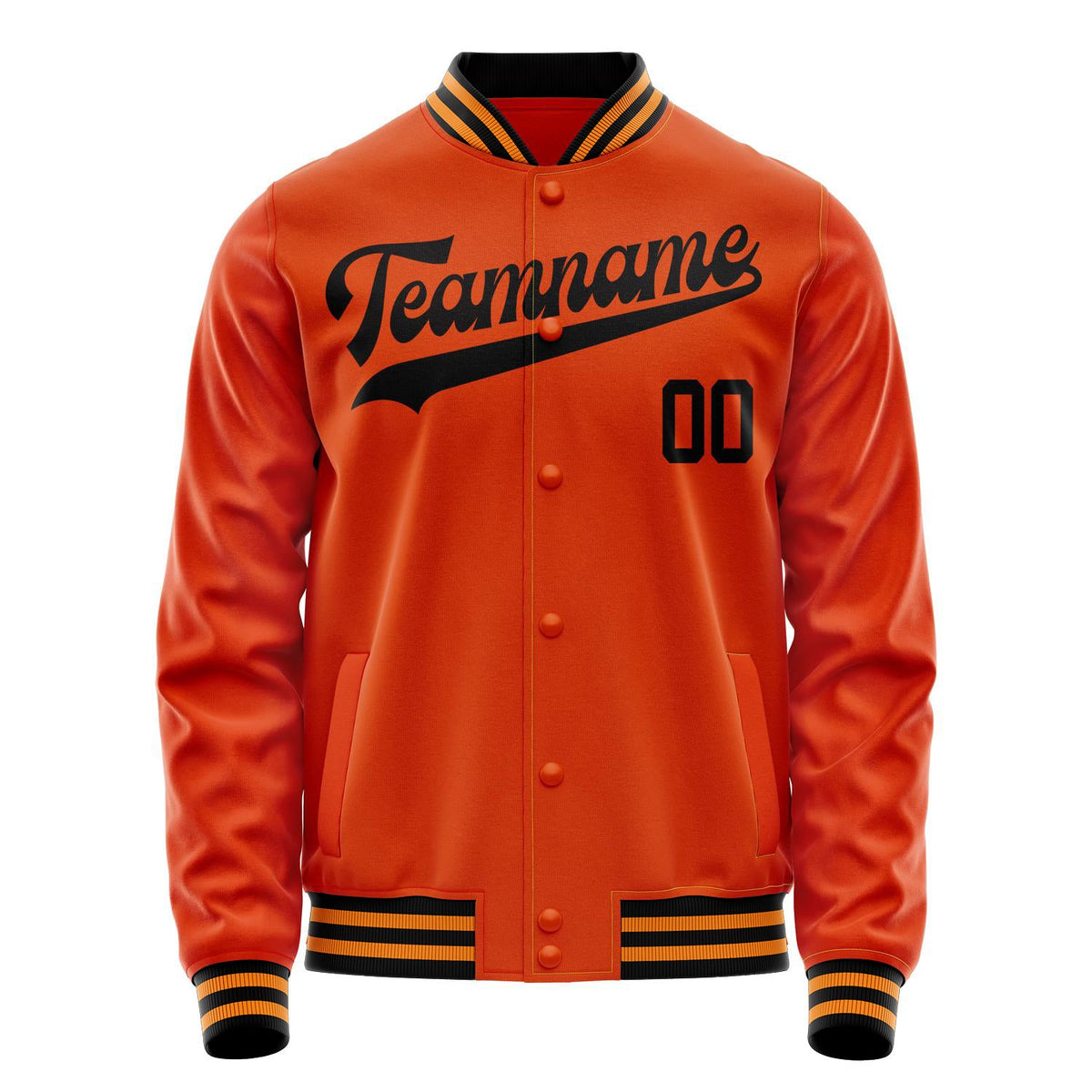 Custom Orange Black Solid Color Varsity Letterman Jacket JA02240617XE342