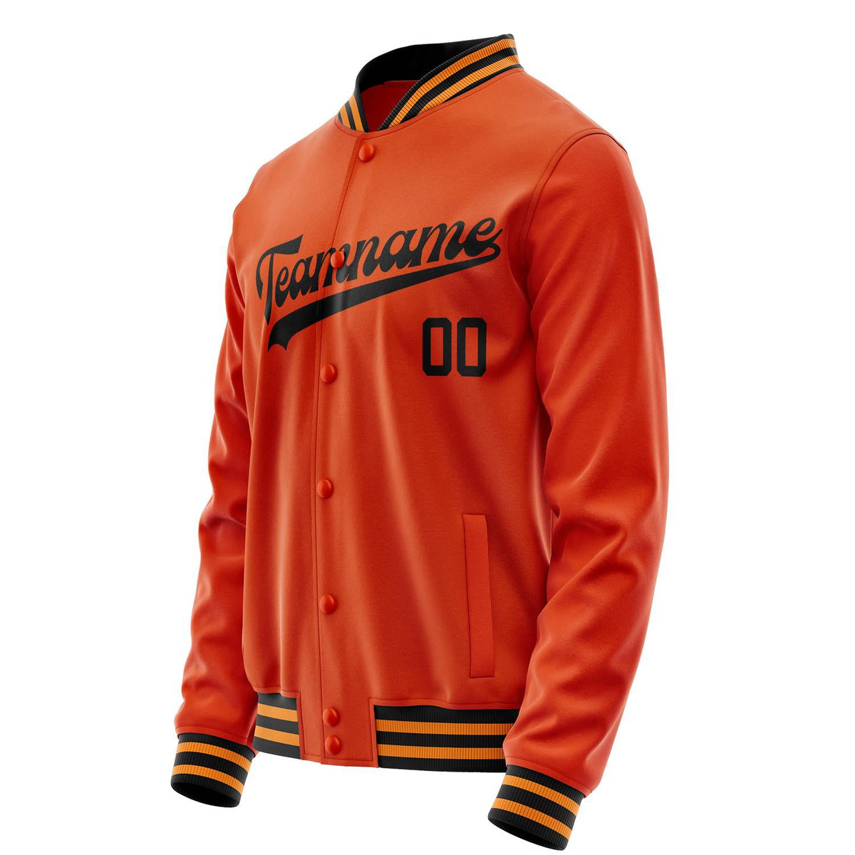 Custom Orange Black Solid Color Varsity Letterman Jacket JA02240617XE342