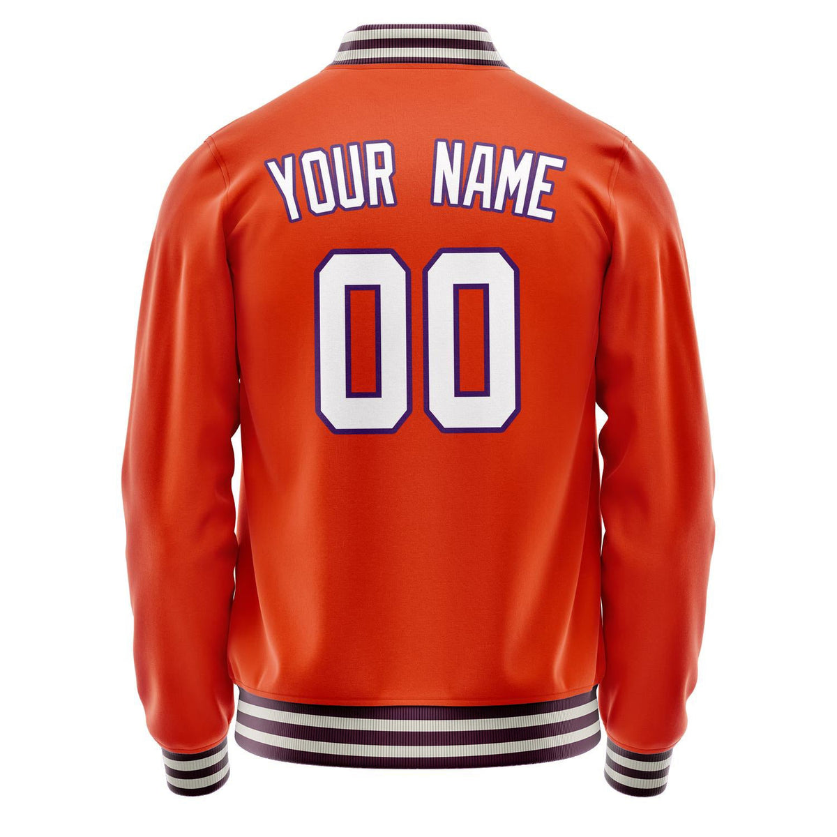 Custom Orange White Solid Color Varsity Letterman Jacket JA02240617XE344