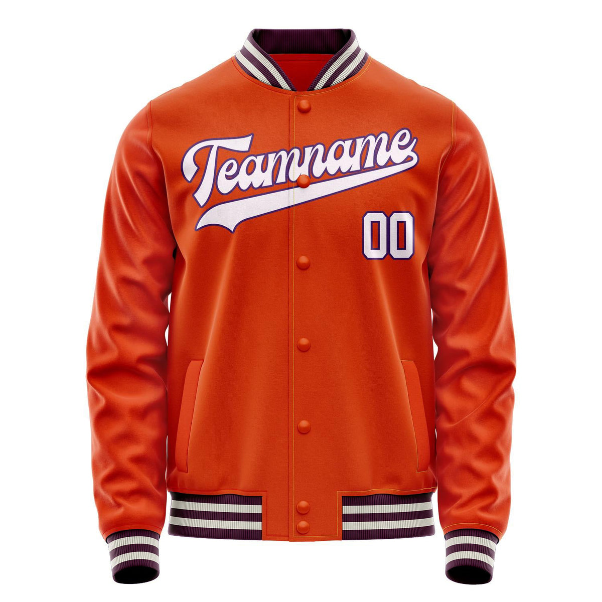 Custom Orange White Solid Color Varsity Letterman Jacket JA02240617XE344