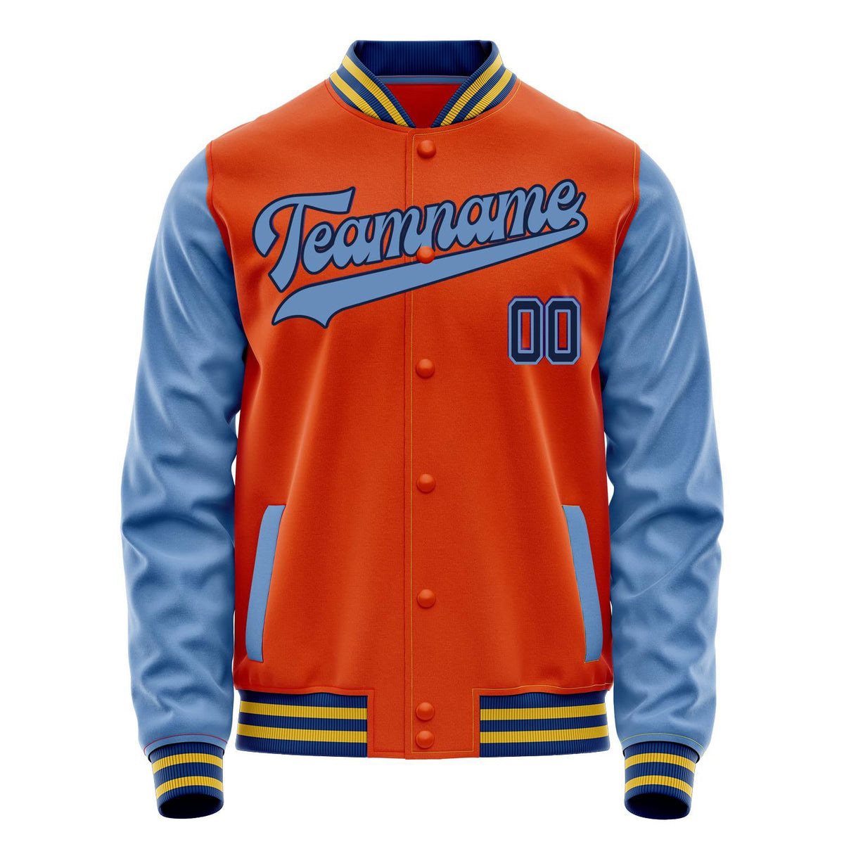 Custom Orange Light-Blue Solid Color Varsity Letterman Jacket JA02240617XE345