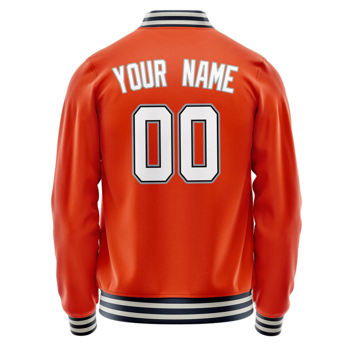 Custom Orange White Solid Color Varsity Letterman Jacket JA02240617XE346