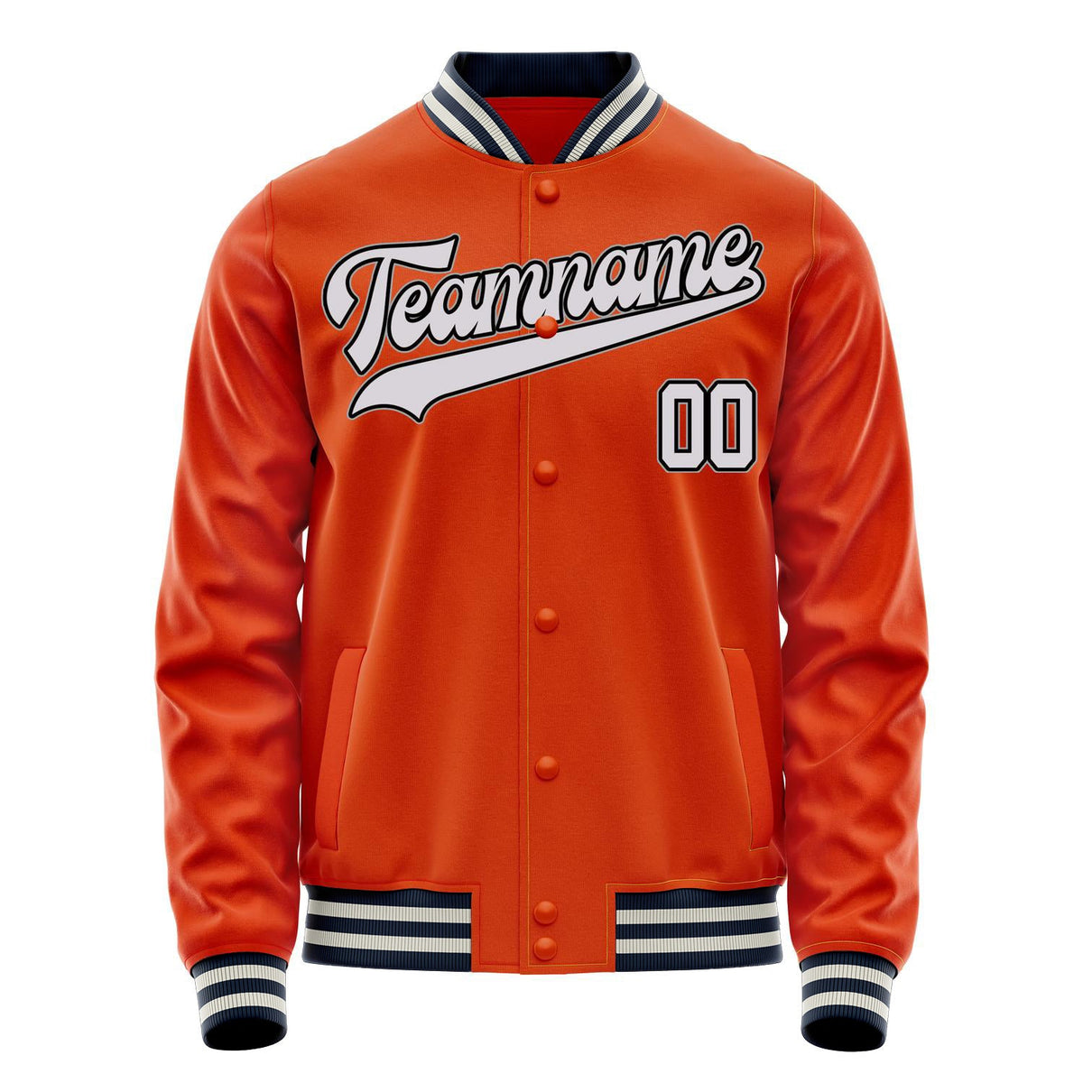 Custom Orange White Solid Color Varsity Letterman Jacket JA02240617XE346