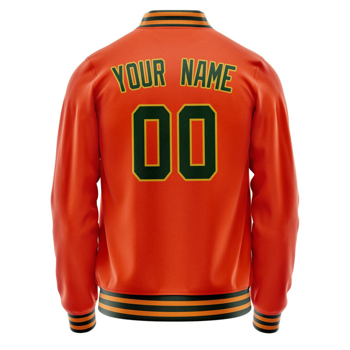 Custom Orange Black Solid Color Varsity Letterman Jacket JA02240617XE347