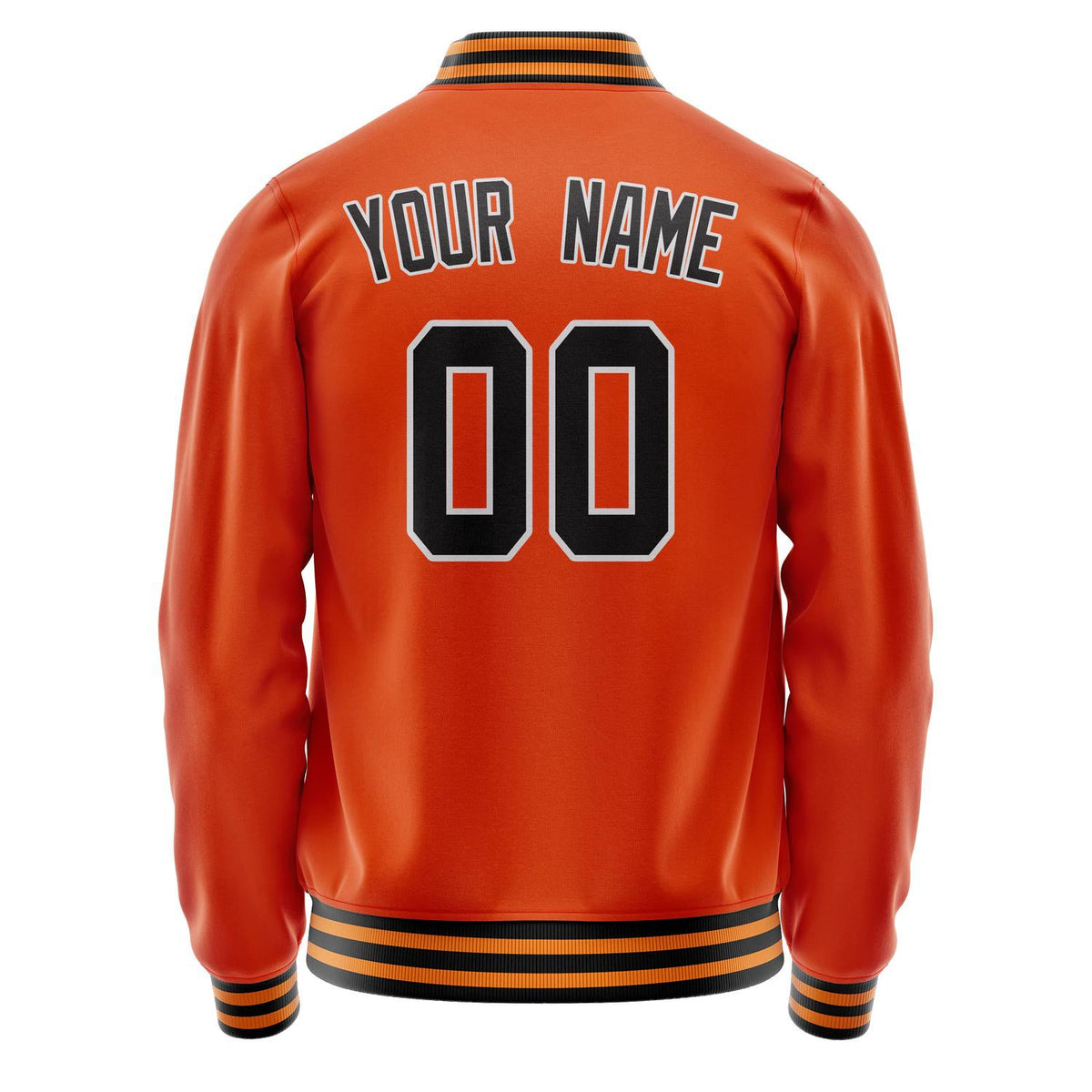 Custom Orange Black Solid Color Varsity Letterman Jacket JA02240617XE350