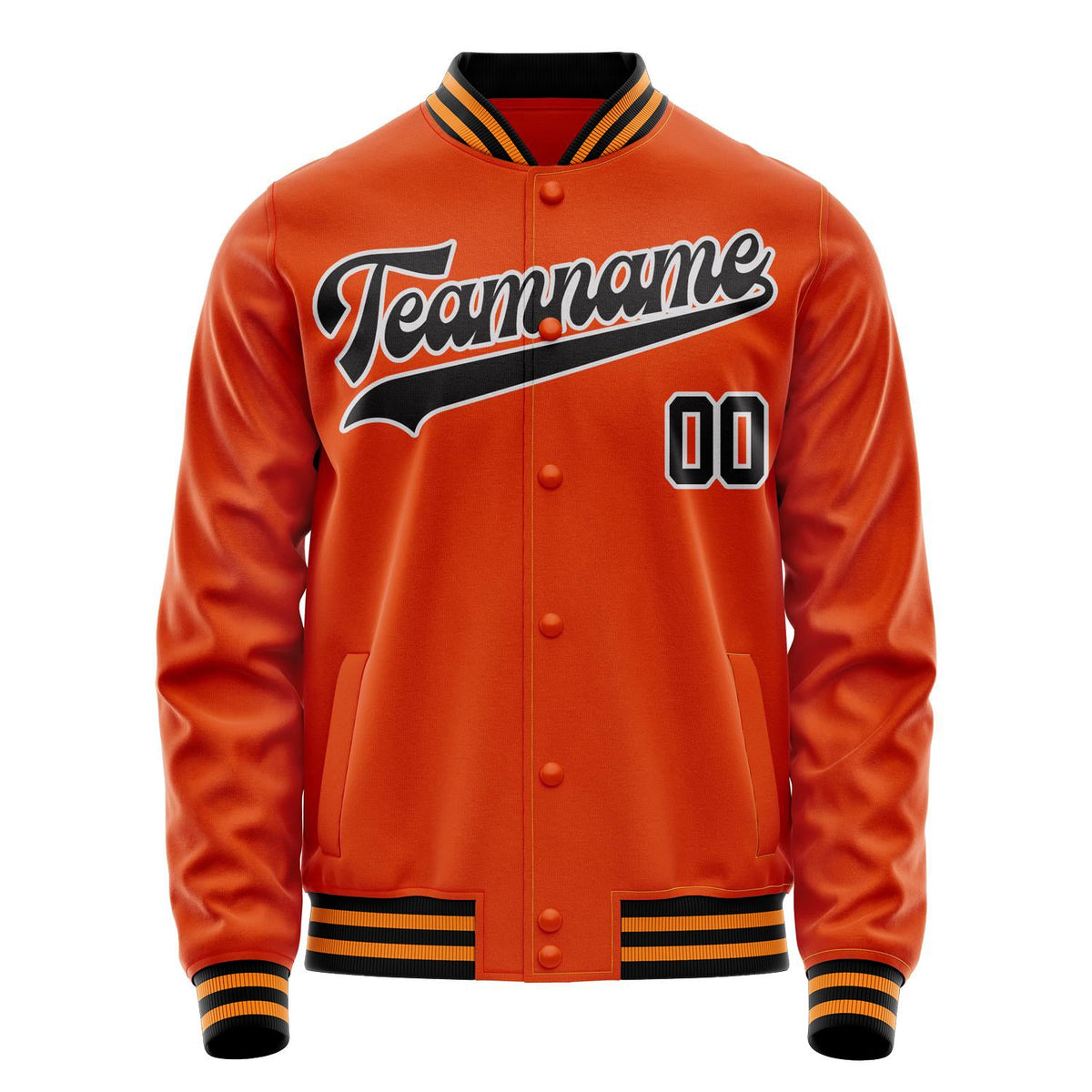 Custom Orange Black Solid Color Varsity Letterman Jacket JA02240617XE350