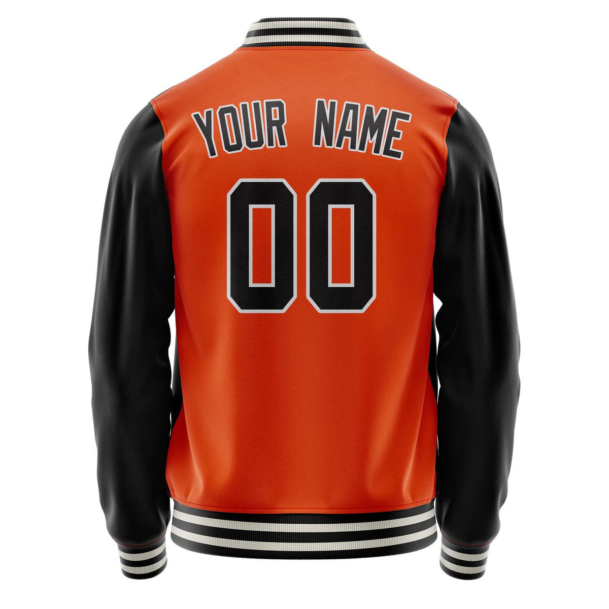 Custom Orange Black Solid Color Varsity Letterman Jacket JA02240617XE351