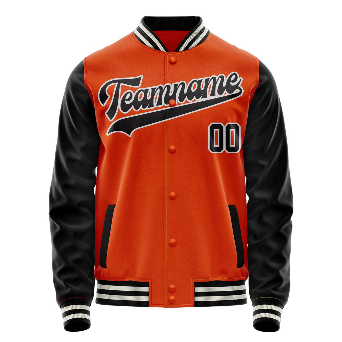 Custom Orange Black Solid Color Varsity Letterman Jacket JA02240617XE351