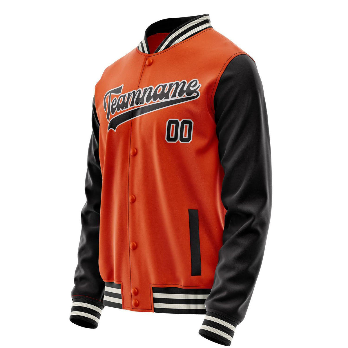 Custom Orange Black Solid Color Varsity Letterman Jacket JA02240617XE351