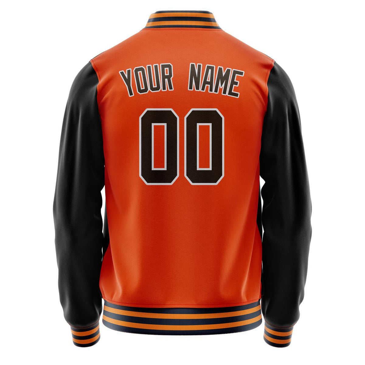 Custom Orange Black Solid Color Varsity Letterman Jacket JA02240617XE354