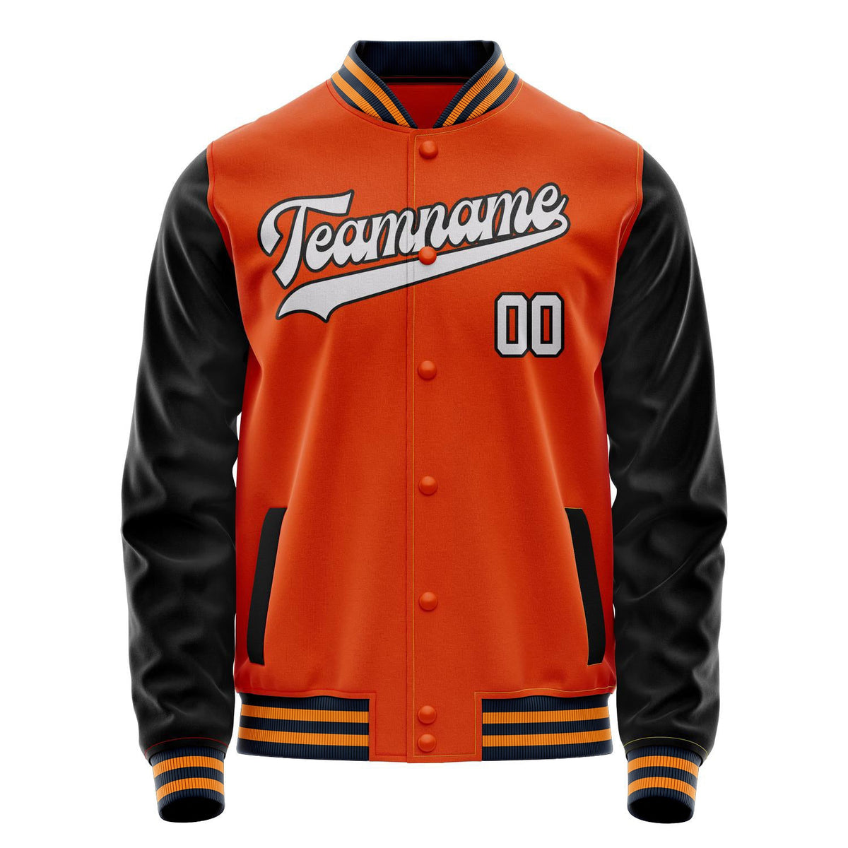 Custom Orange Black Solid Color Varsity Letterman Jacket JA02240617XE355