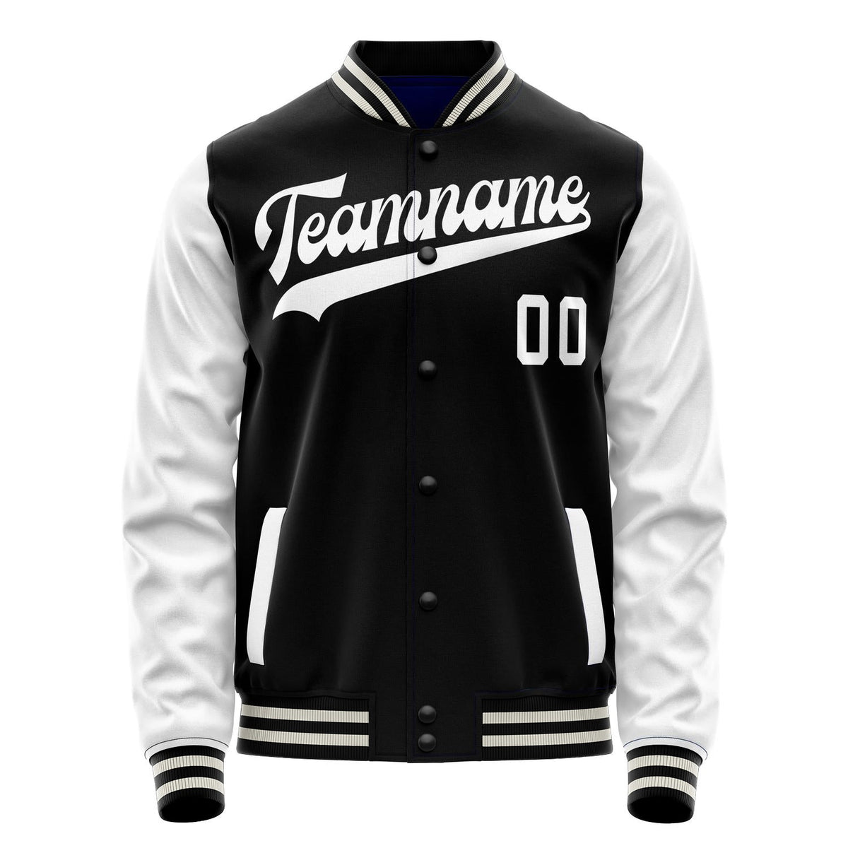 Custom Black White Solid Color Varsity Letterman Jacket JA02240617XF005