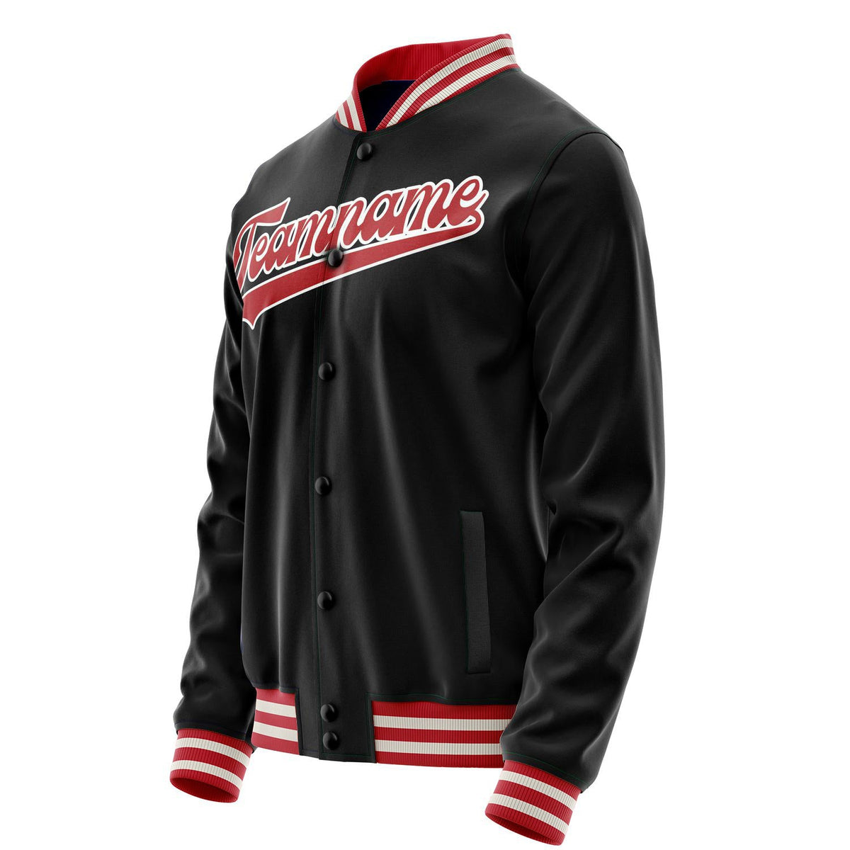 Custom Black Red Solid Color Varsity Letterman Jacket JA02240617XF006