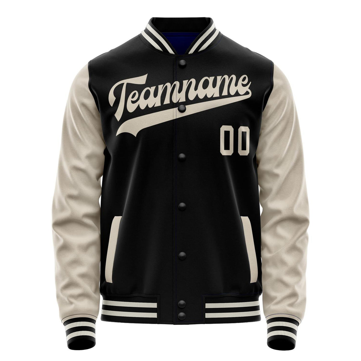 Custom Black Cream Solid Color Varsity Letterman Jacket JA02240617XF008