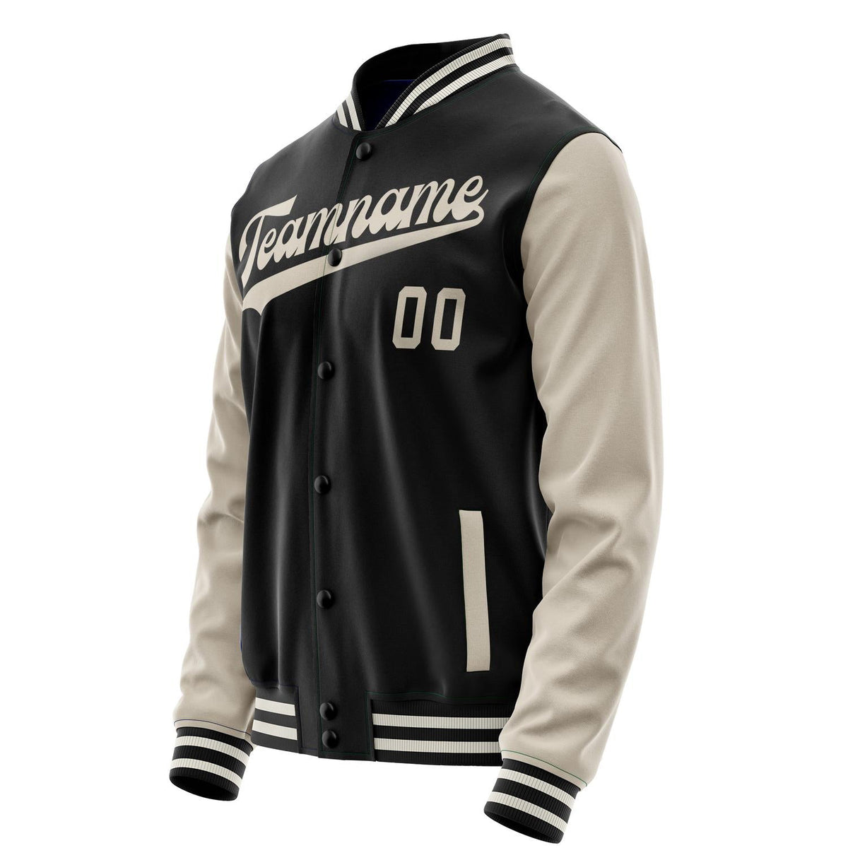 Custom Black Cream Solid Color Varsity Letterman Jacket JA02240617XF008