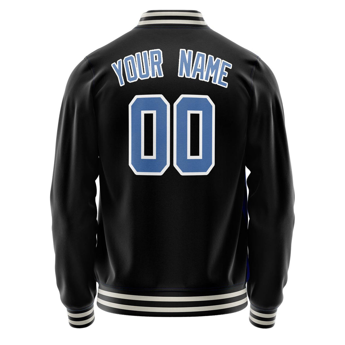 Custom Black Light-Blue Solid Color Varsity Letterman Jacket JA02240617XF009