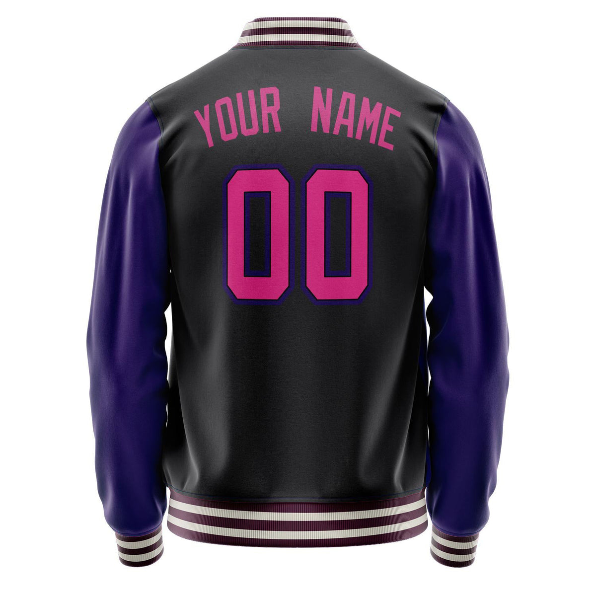 Custom Black Purple Solid Color Varsity Letterman Jacket JA02240617XF011