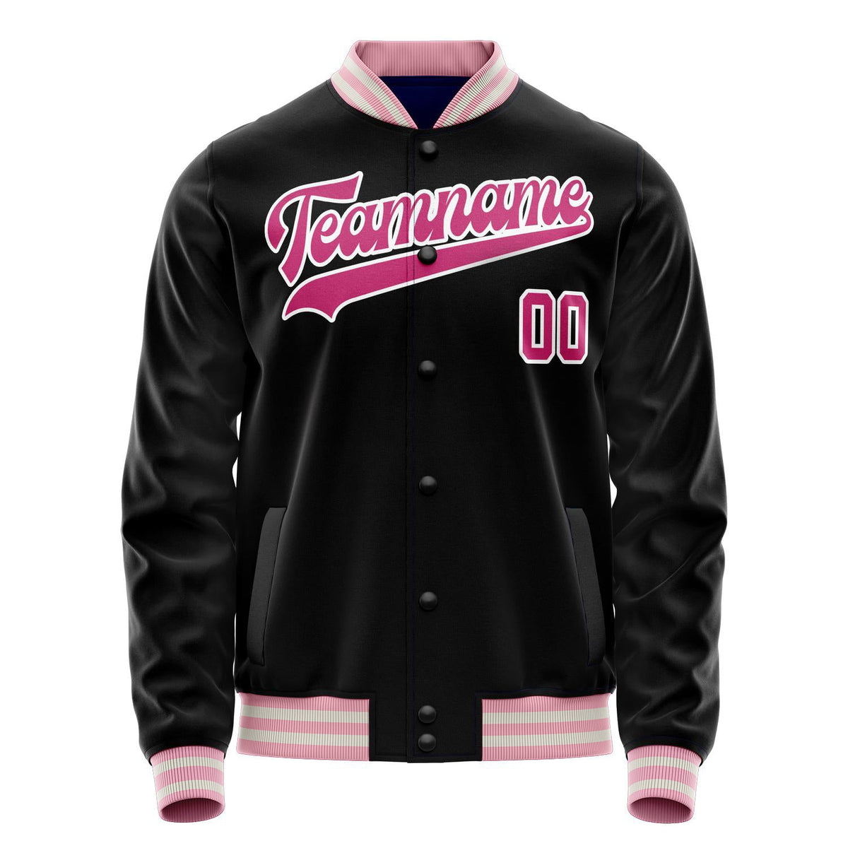 Custom Black Pink Solid Color Varsity Letterman Jacket JA02240617XF014