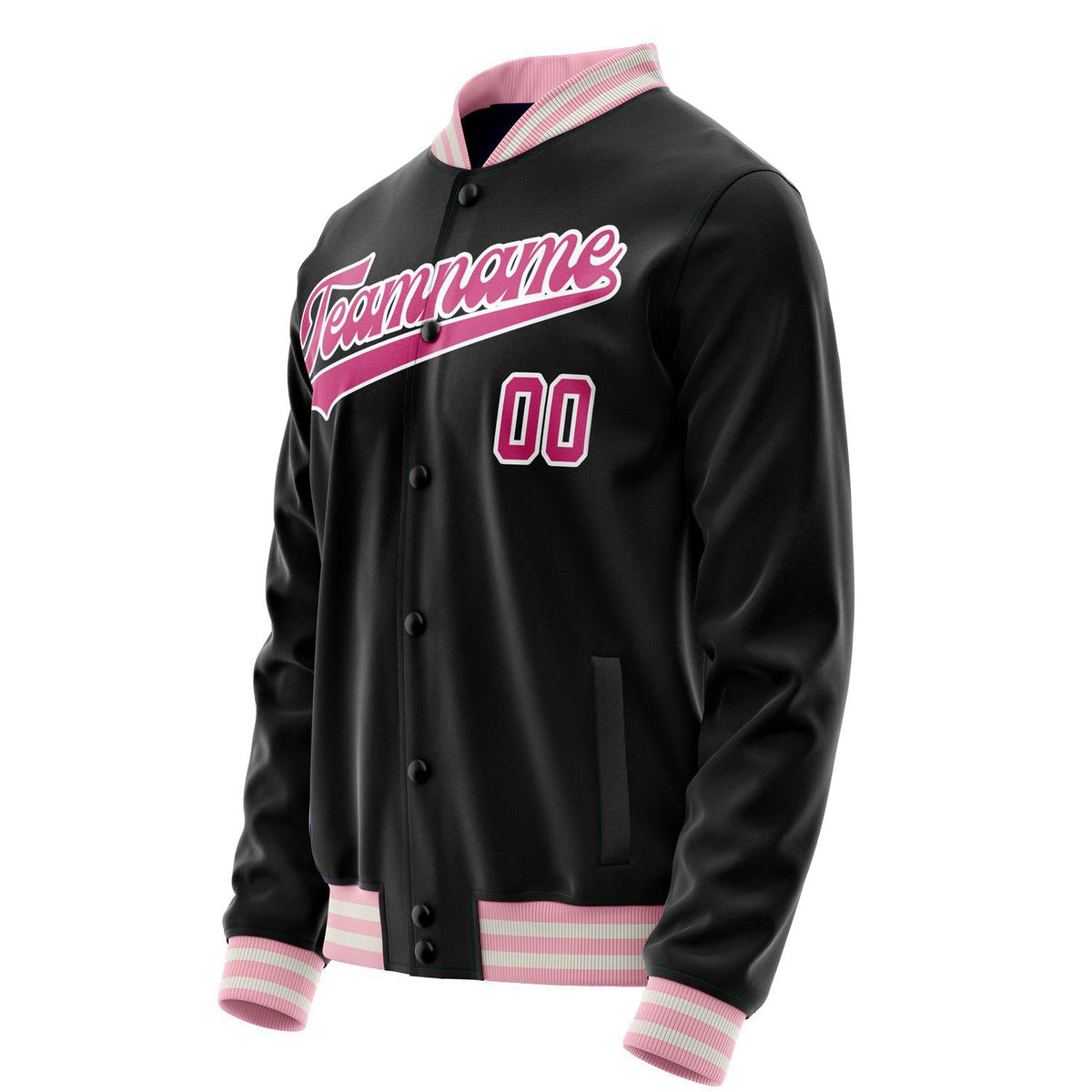 Custom Black Pink Solid Color Varsity Letterman Jacket JA02240617XF014