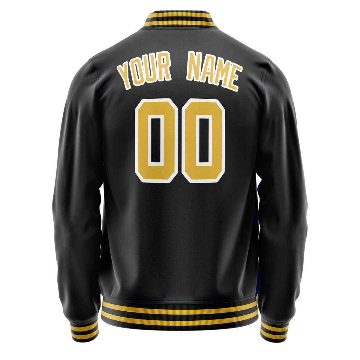 Custom Black Gold Solid Color Varsity Letterman Jacket JA02240617XF020