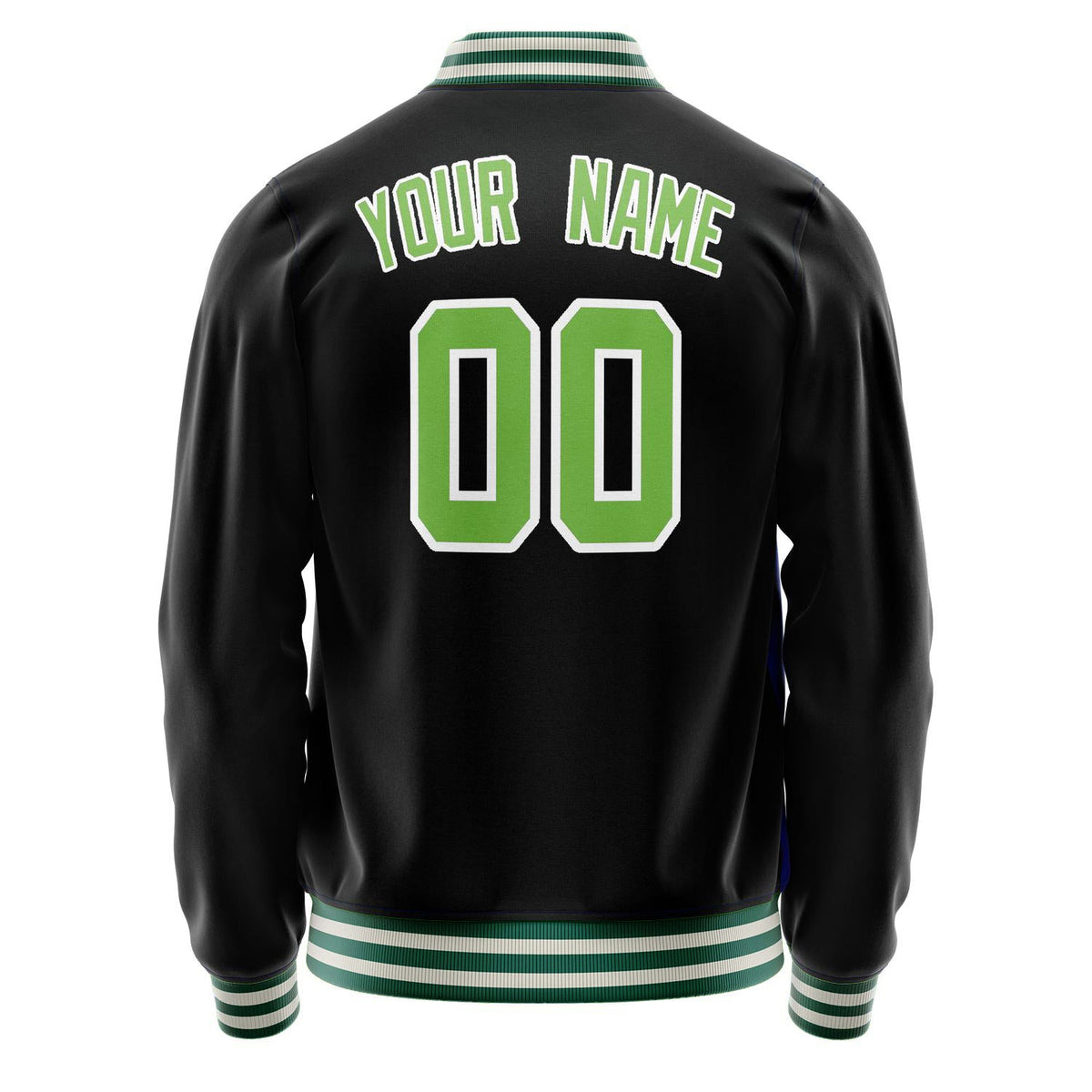 Custom Black Neon-Green Solid Color Varsity Letterman Jacket JA02240617XF021