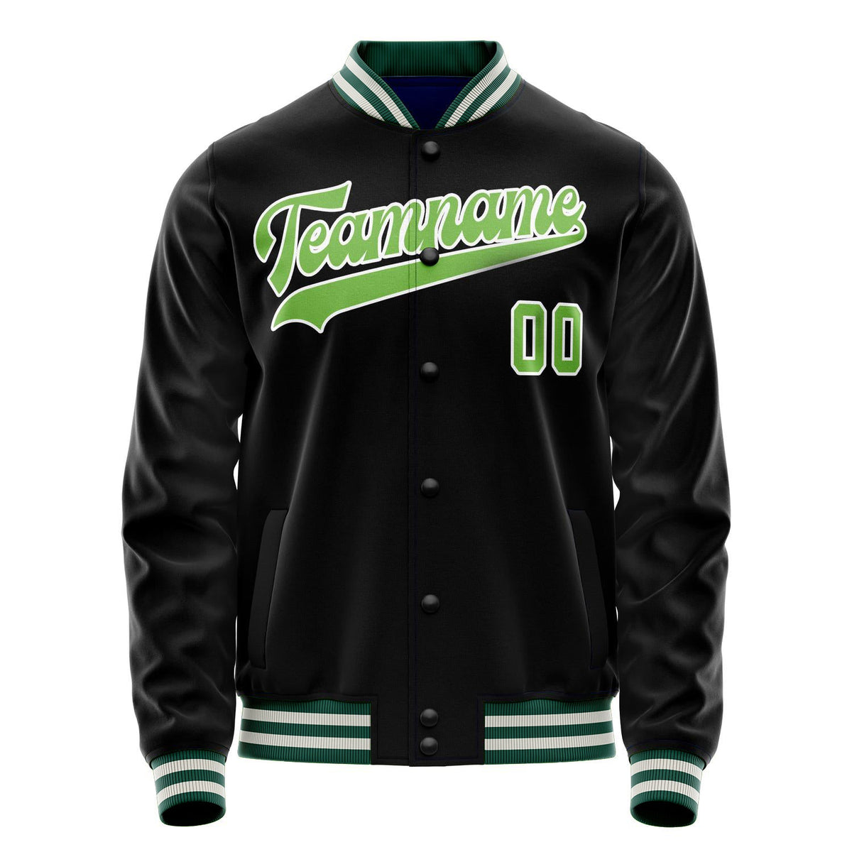 Custom Black Neon-Green Solid Color Varsity Letterman Jacket JA02240617XF021