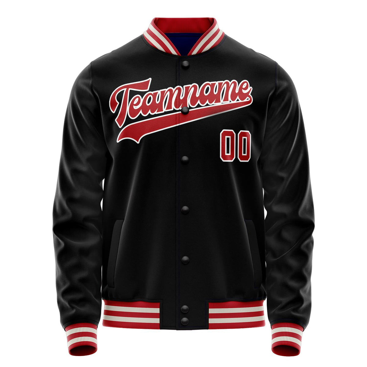 Custom Black Red Solid Color Varsity Letterman Jacket JA02240617XF022