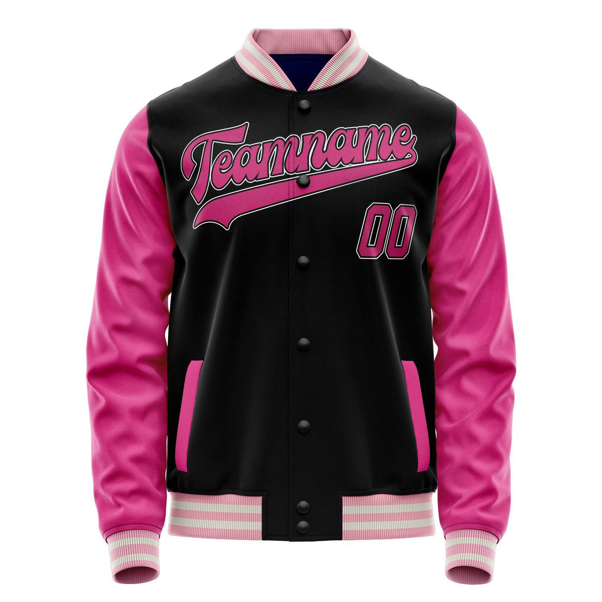 Custom Black Pink Solid Color Varsity Letterman Jacket JA02240617XF023