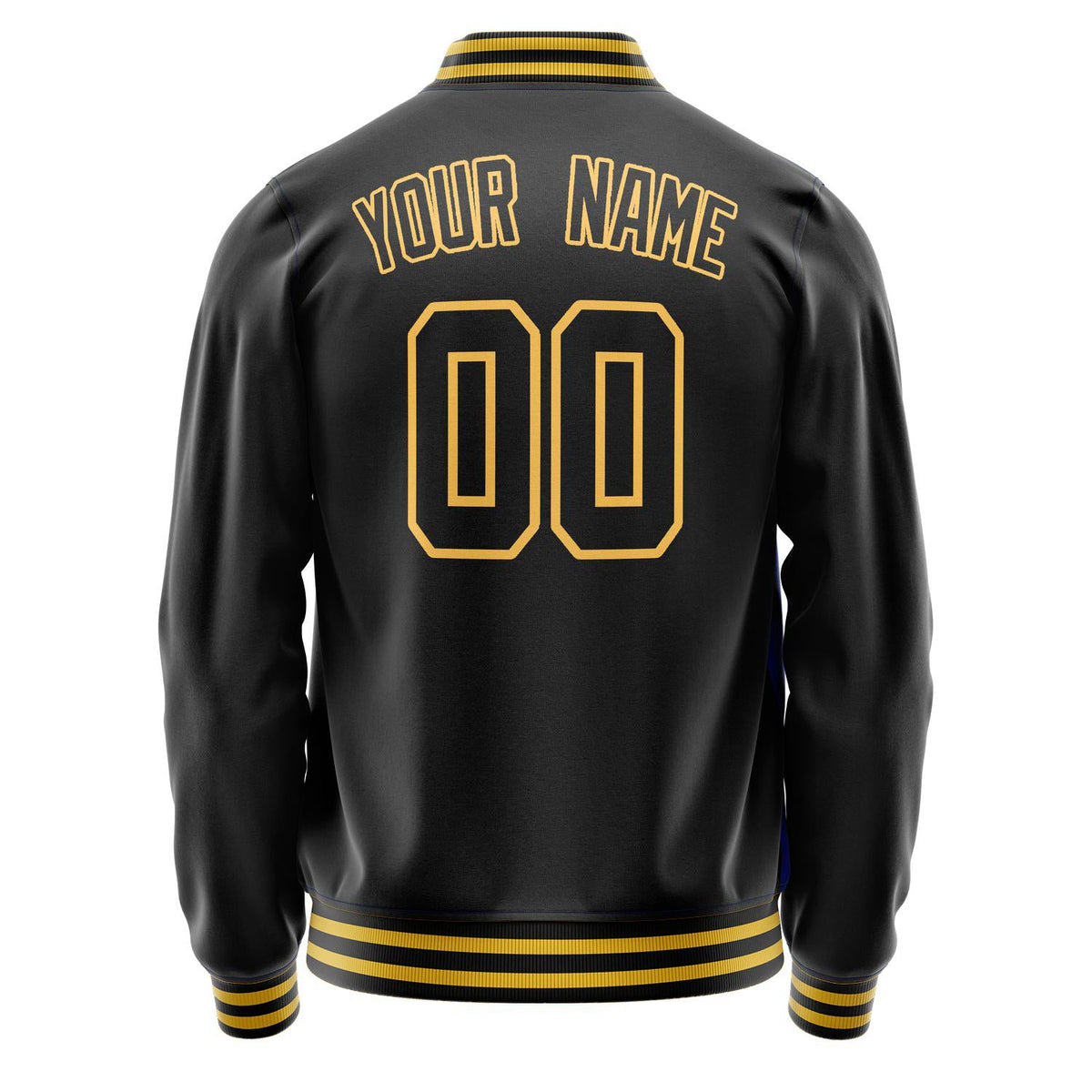 Custom Black Gold Solid Color Varsity Letterman Jacket JA02240617XF025