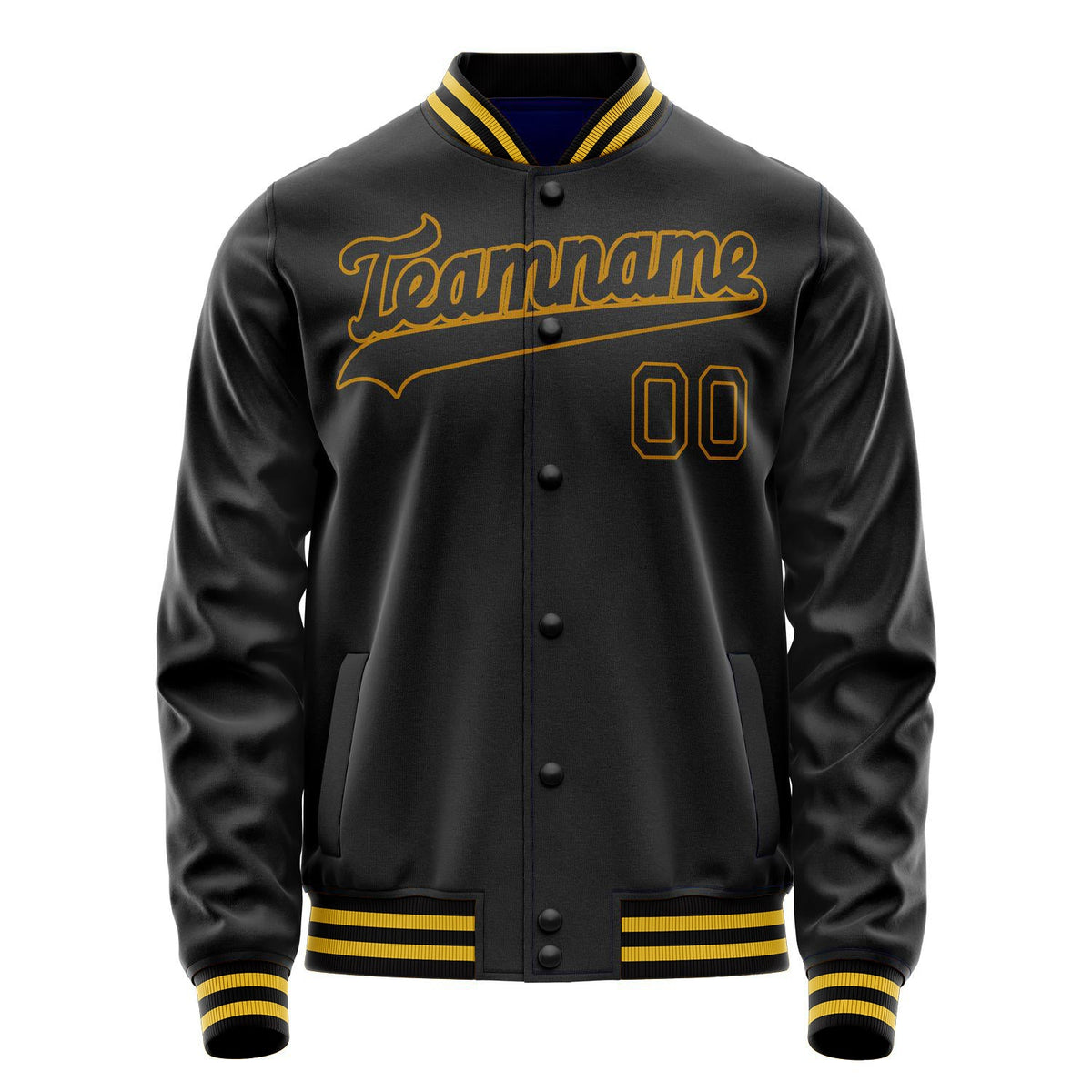 Custom Black Old-Gold Solid Color Varsity Letterman Jacket JA02240617XF027