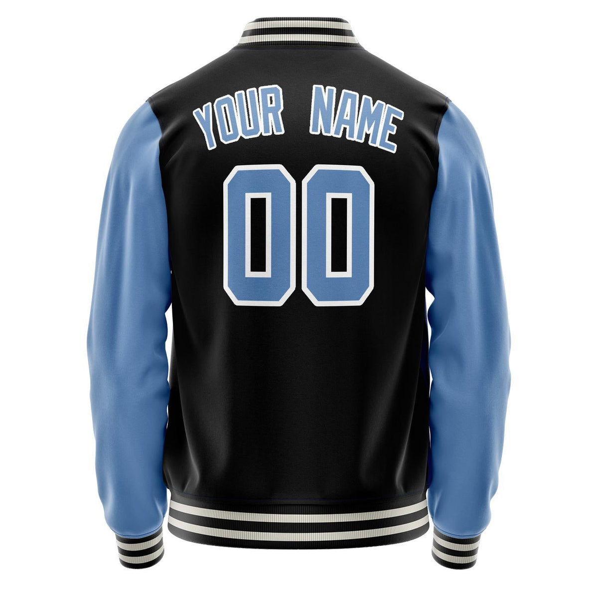 Custom Black Light-Blue Solid Color Varsity Letterman Jacket JA02240617XF030