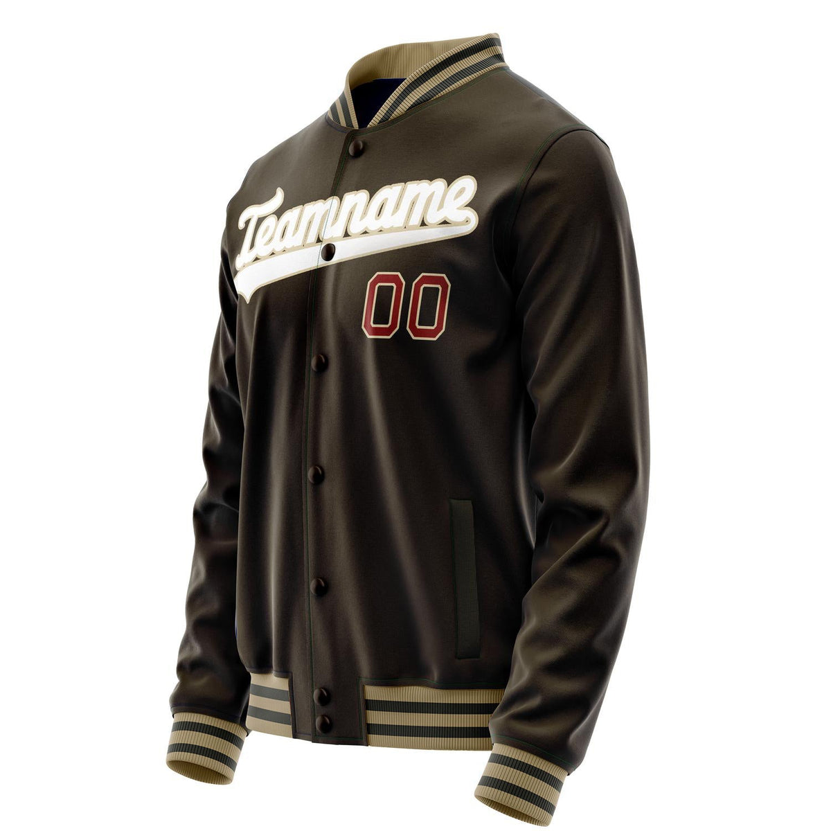 Custom Brown White Solid Color Varsity Letterman Jacket JA02240617XF065