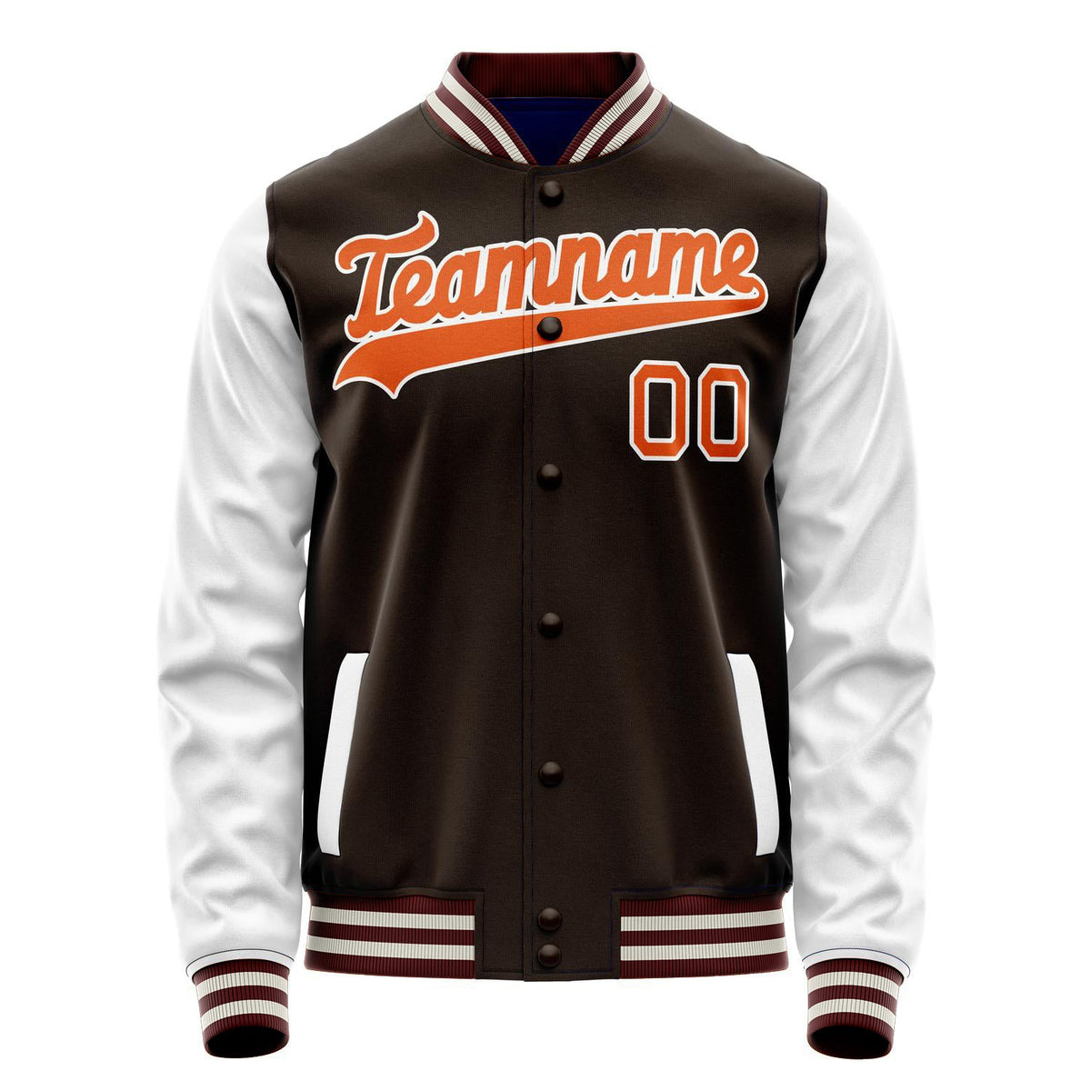 Custom Brown White Solid Color Varsity Letterman Jacket JA02240617XF069