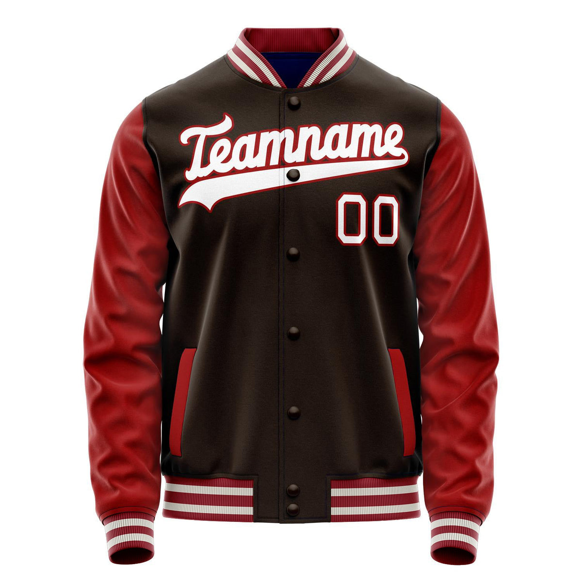 Custom Brown Crimson Solid Color Varsity Letterman Jacket JA02240617XF070