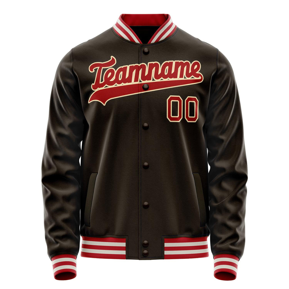 Custom Brown Red Solid Color Varsity Letterman Jacket JA02240617XF071