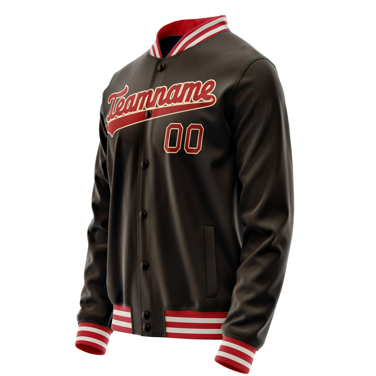 Custom Brown Red Solid Color Varsity Letterman Jacket JA02240617XF071