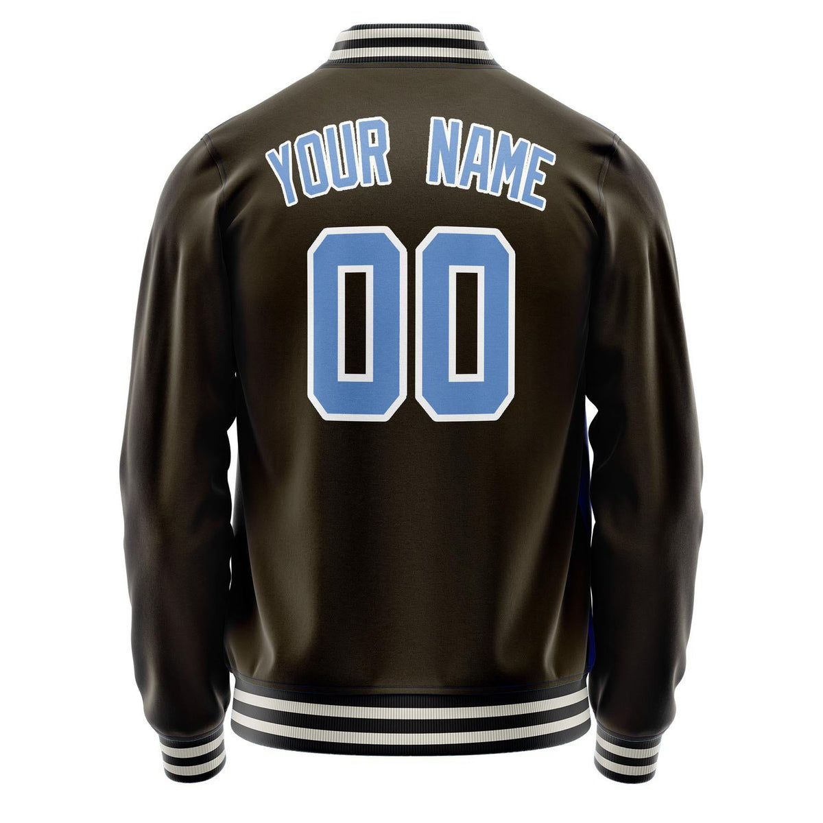 Custom Brown Light-Blue Solid Color Varsity Letterman Jacket JA02240617XF073