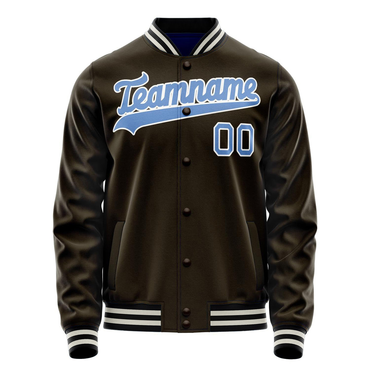 Custom Brown Light-Blue Solid Color Varsity Letterman Jacket JA02240617XF073