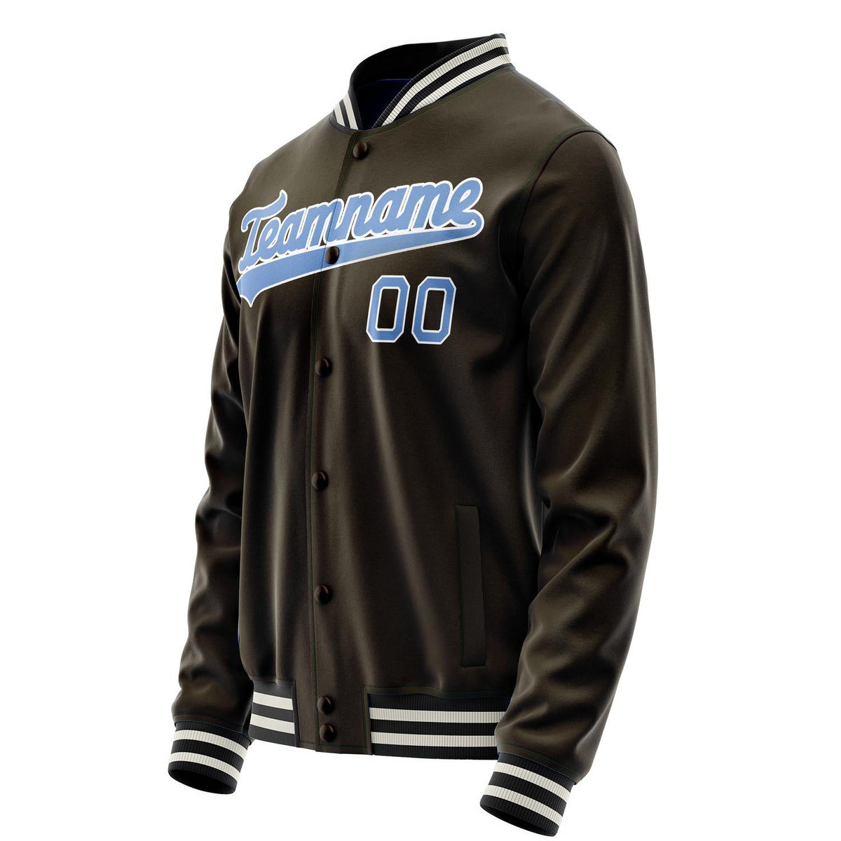 Custom Brown Light-Blue Solid Color Varsity Letterman Jacket JA02240617XF073