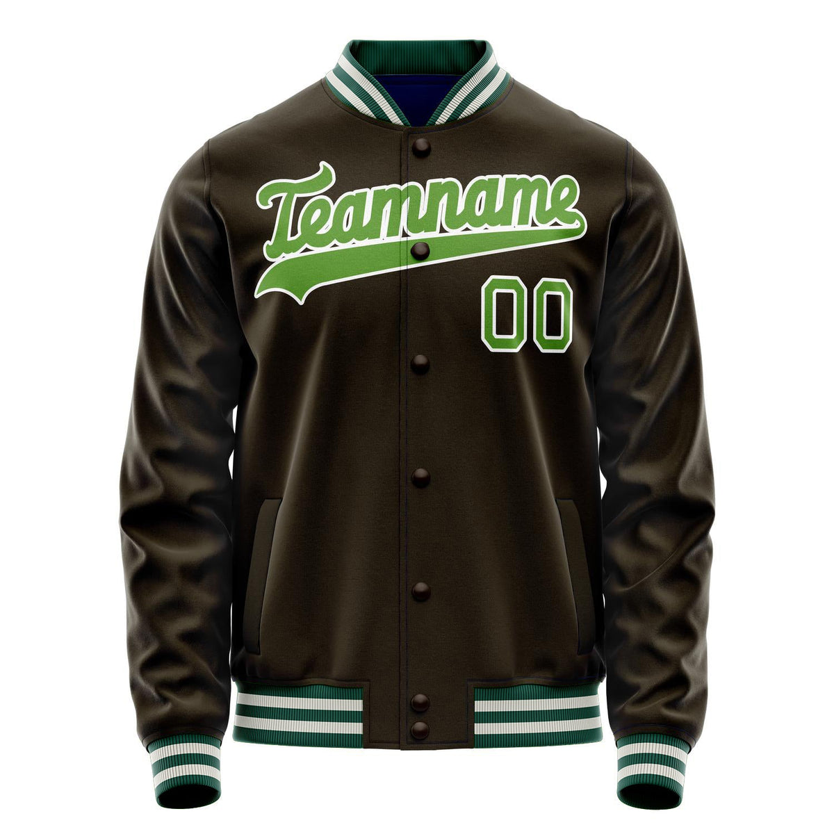 Custom Brown Neon-Green Solid Color Varsity Letterman Jacket JA02240617XF074