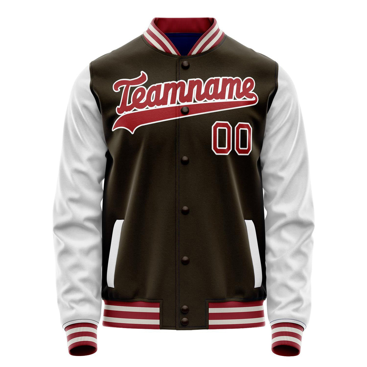 Custom Brown White Solid Color Varsity Letterman Jacket JA02240617XF076