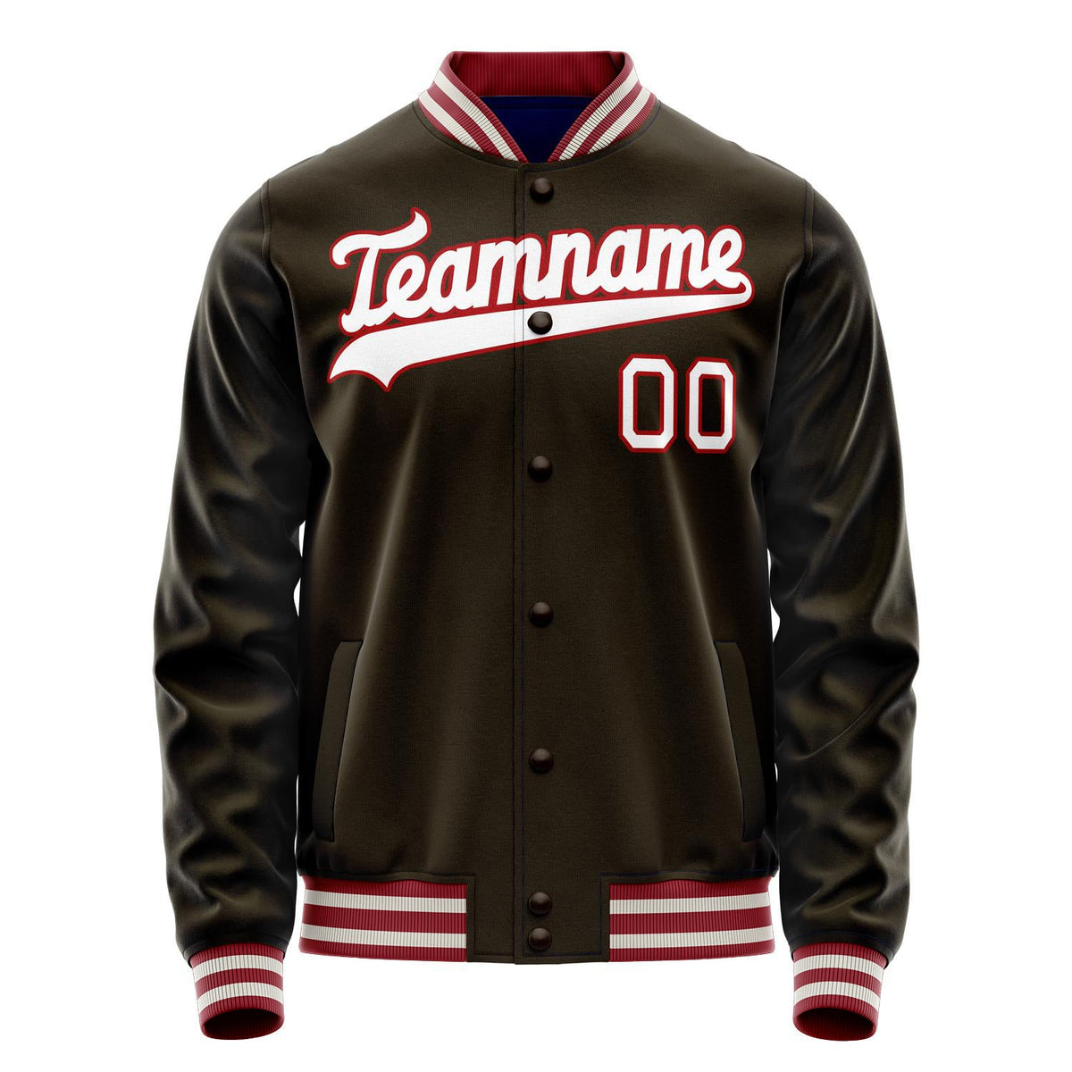 Custom Brown White Solid Color Varsity Letterman Jacket JA02240617XF077